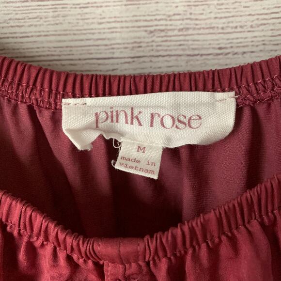 Pink Rose Blouse Dusty Rose Color Button Tie String Detail Long Sleeve Size M - Picture 9 of 14